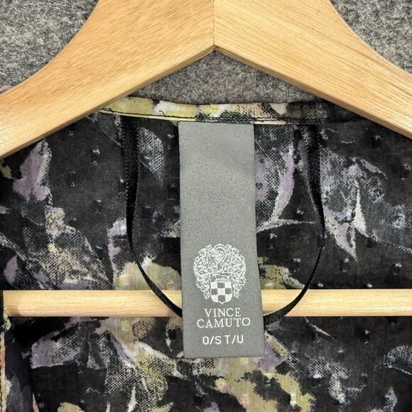 Vince Camuto Top Women One Size Black Floral Open Front Long Sleeve Sheer - Picture 3 of 7